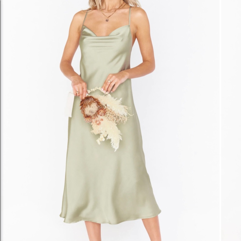 Verona Cowl Dress Moss Green Satin